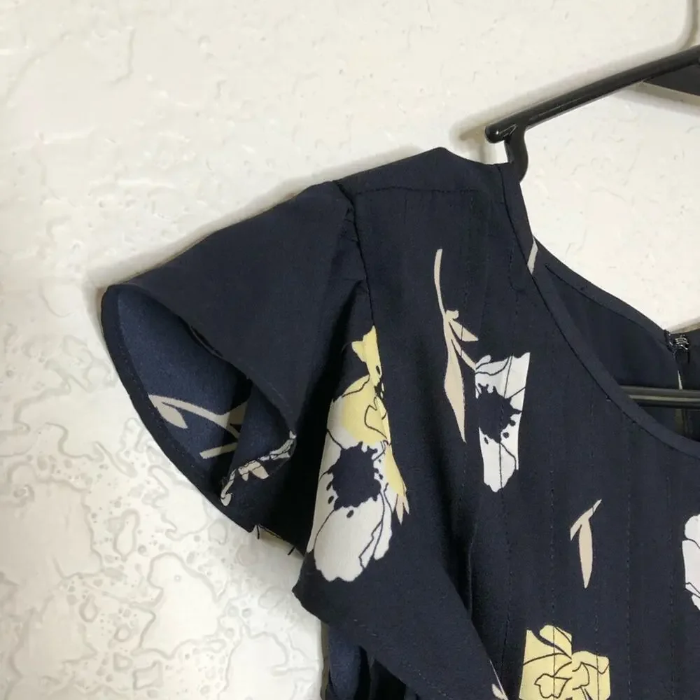 Ann Taylor navy blue yellow white floral jumpsuit size 2